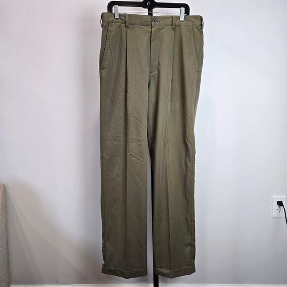 Vintage Nike Golf Pants Mens Pleated Trousers Dry Fit Performance Tan Green 34 - Picture 1 of 6